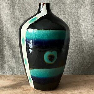 Ceramic Studio Art Pottery Vase Approx 10" Geometric Design